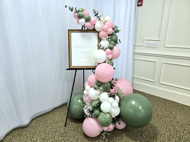 Balloon garland and welcome sign backdrop by LJG Events Balloon garland and welcome sign backdrop by LJG Events