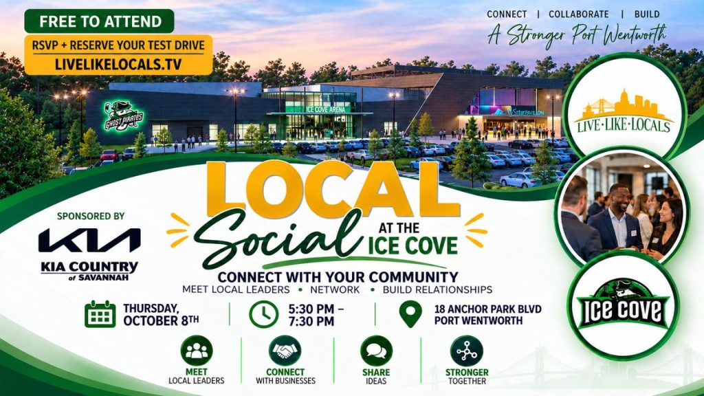 Live Like Locals October Local Social at the Ghost Pirates Ice Cove in Port Wentworth, Thursday October 8 2026, sponsored by Kia Country of Savannah