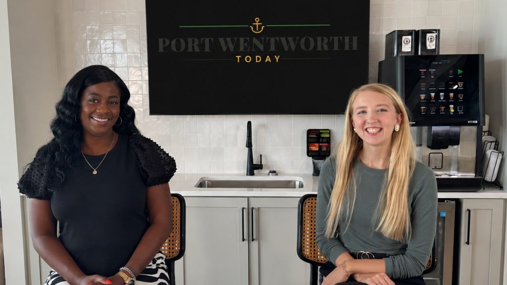 Port Wentworth Today hosts on set in front of the Port Wentworth Today screen for the September 2026 episode