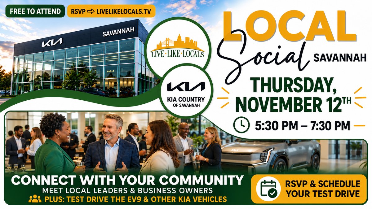 Local Social at Kia Country of Savannah, Thursday November 12, 2026, 5:30 to 7:30 PM