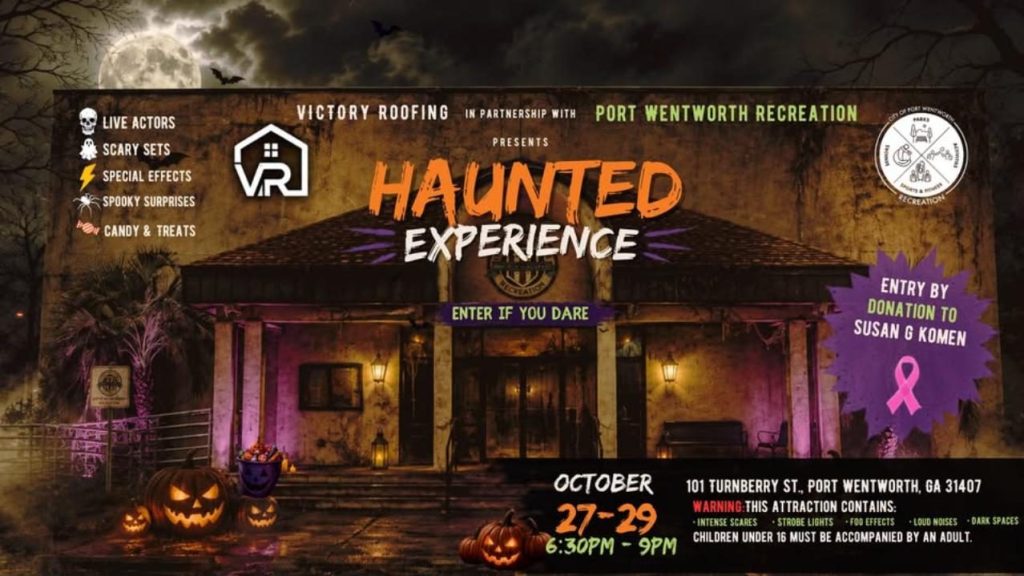 Haunted Experience flyer, Victory Roofing and Port Wentworth Recreation, October 27 to 29, 6:30 to 9 PM, 101 Turnberry St