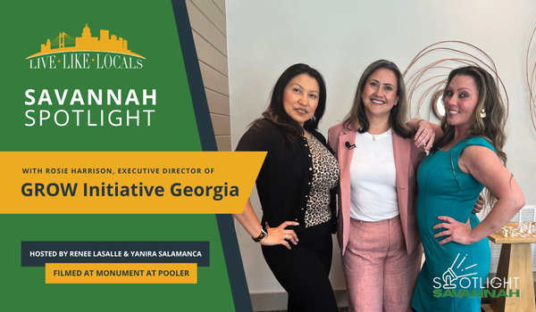 Rosie Harrison of GROW Initiative Georgia with Savannah Spotlight host Renee LaSalle and LLL Ambassador Yanira Salamanca, filmed at Monument at Pooler